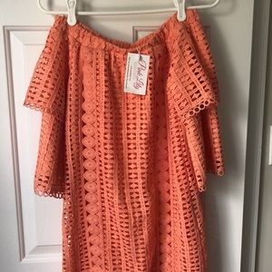 Pink Lily off the shoulder coral dress